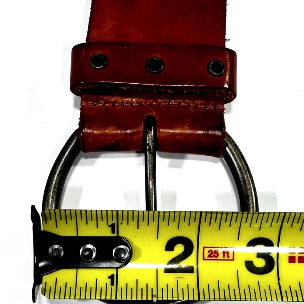 VTG LINEA PELLE 2” BELT LEATHER STUDDED WESTERN PUNK BIKER BROWN WAIST: 29”-33”